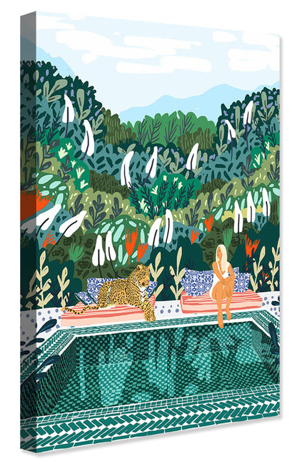 83 Oranges -  Woman And Leopard At Swimming Pool