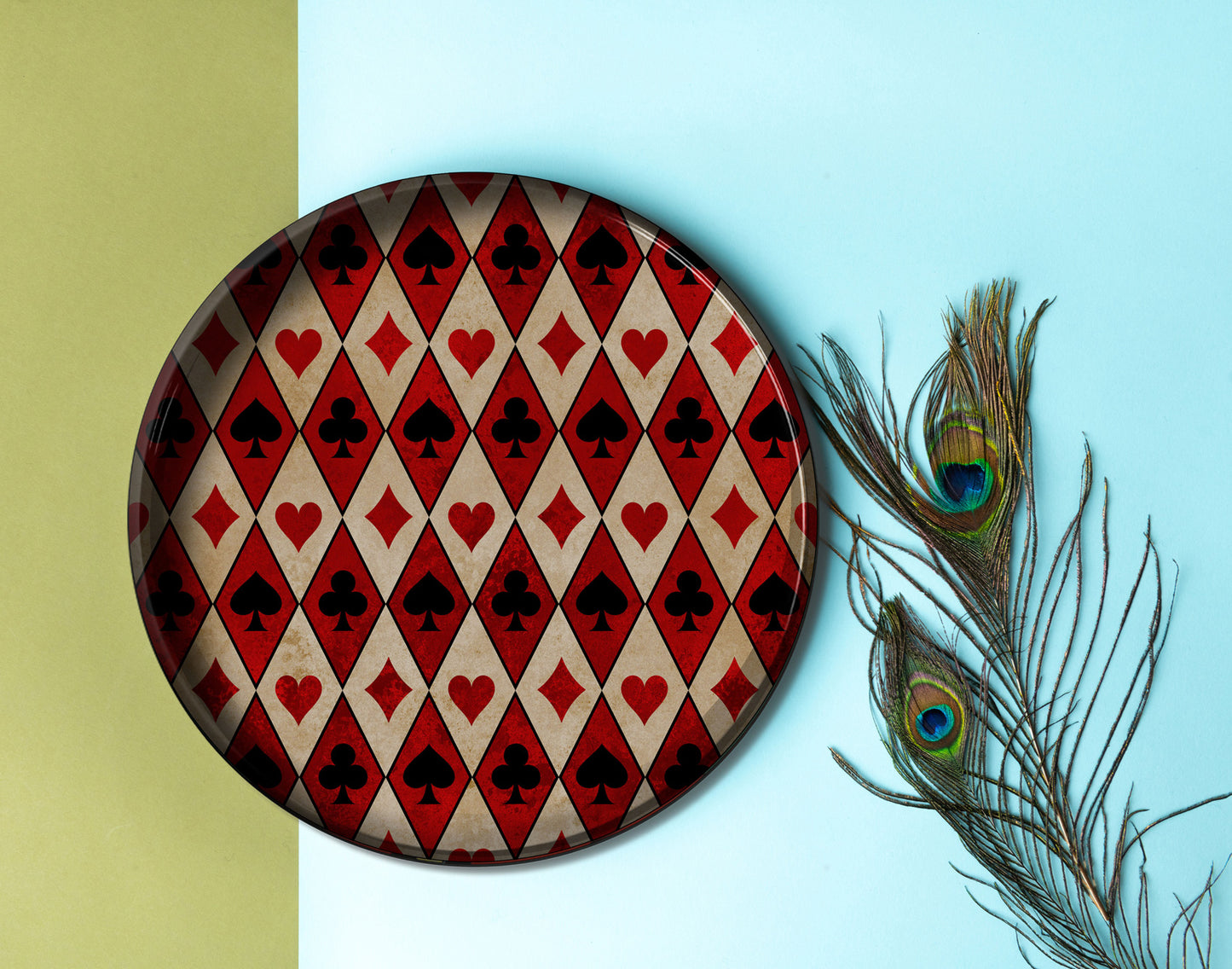 Plateau Métal - Alice cards red - 20 cm