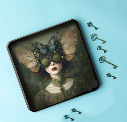 Plateau Métal - Alisa - Butterfly Moss Bee Girl  - 30 x 30 cm