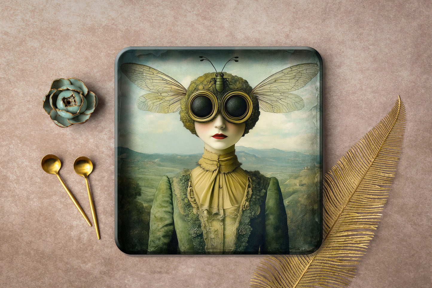 Plateau Métal - Alisa - Moss Bee Girl - 30 x 30 cm