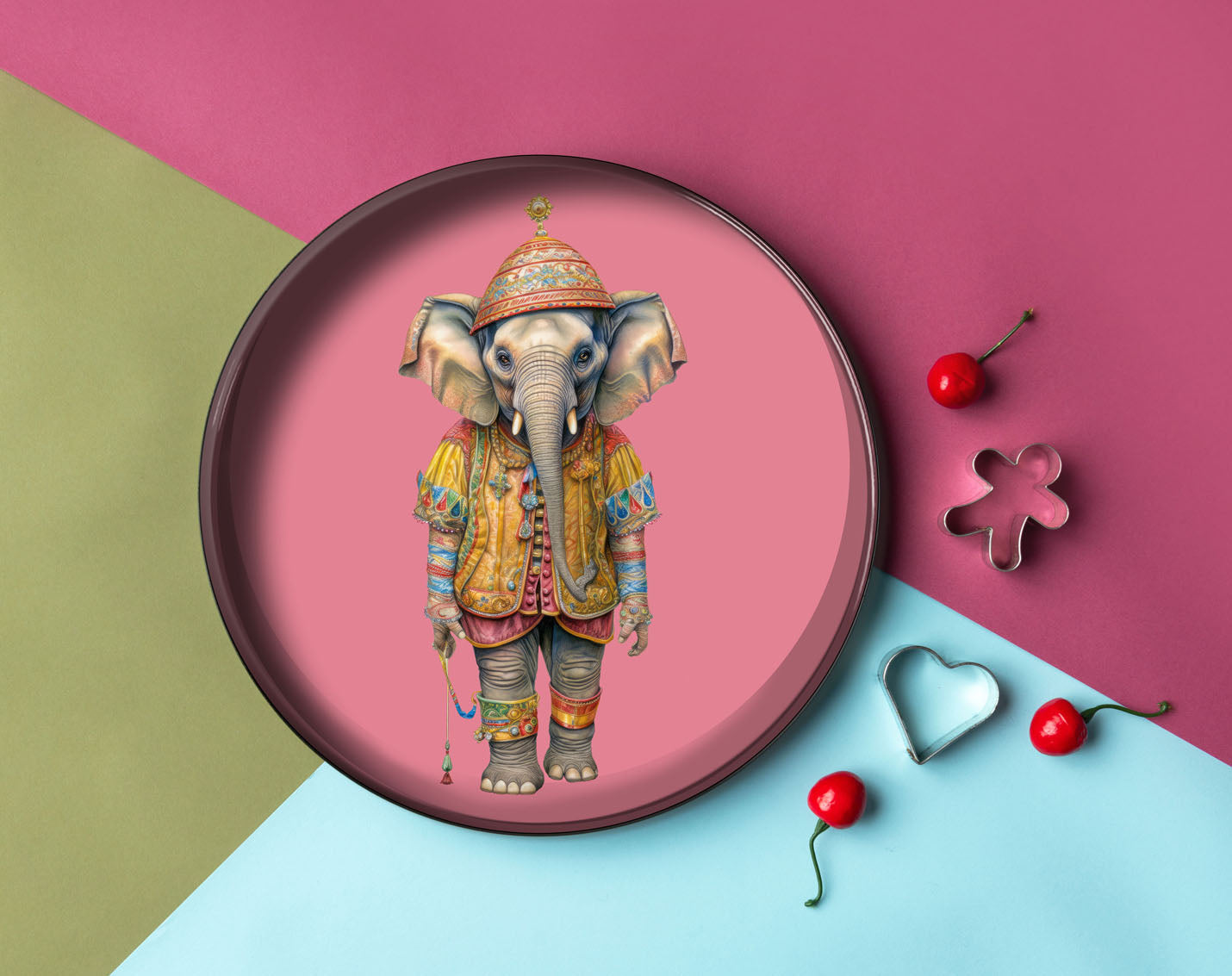 Metal Tray - Circus Elephant Pink - 30 cm