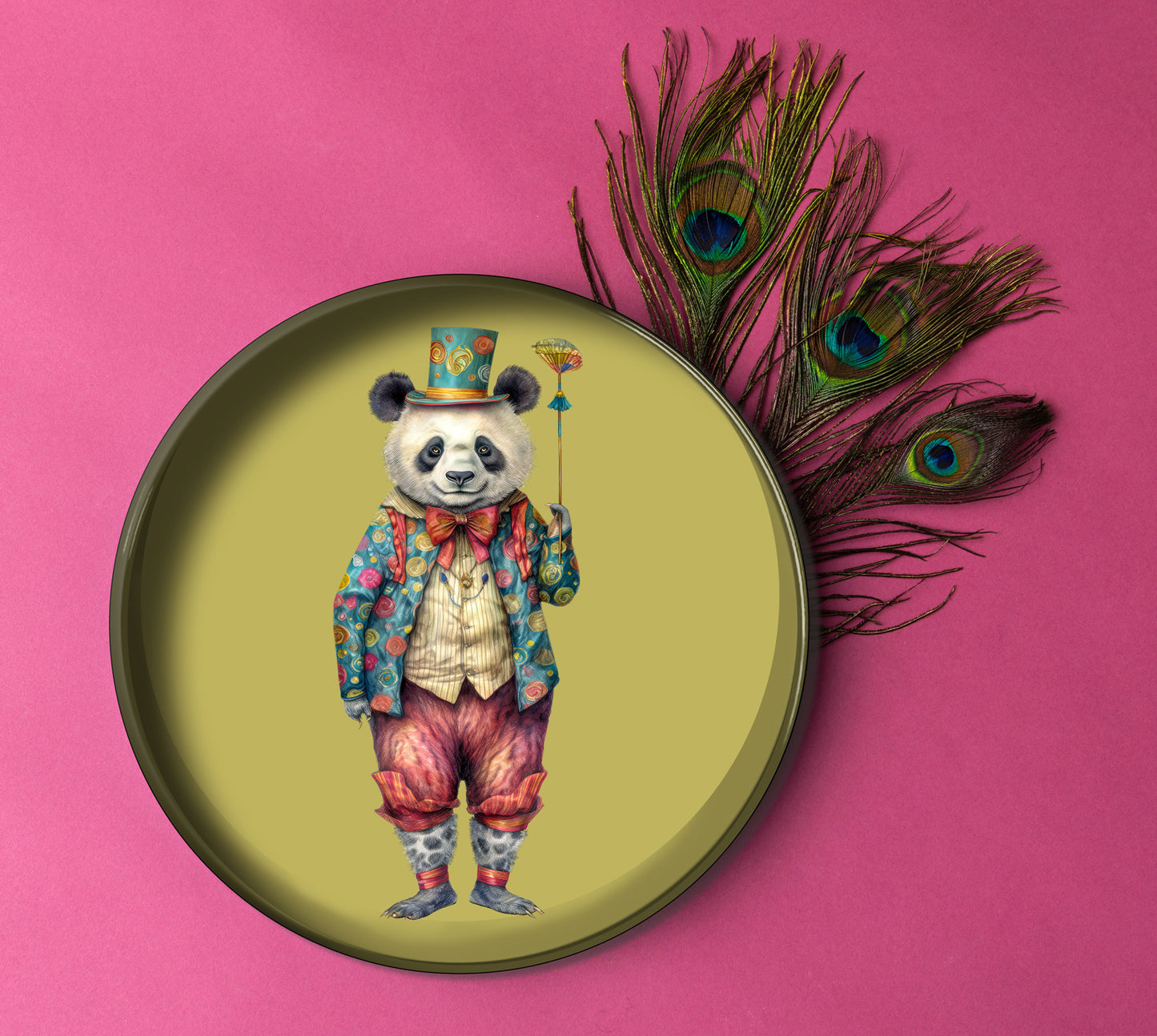 Metal Tray - Circus Panda Green - 30 cm