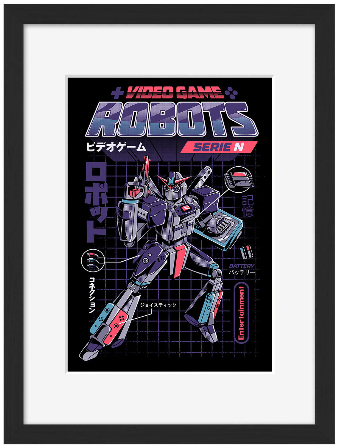 Console Robot N – Black-illustrata, print-Framed Print-30 x 40 cm-BLUE SHAKER