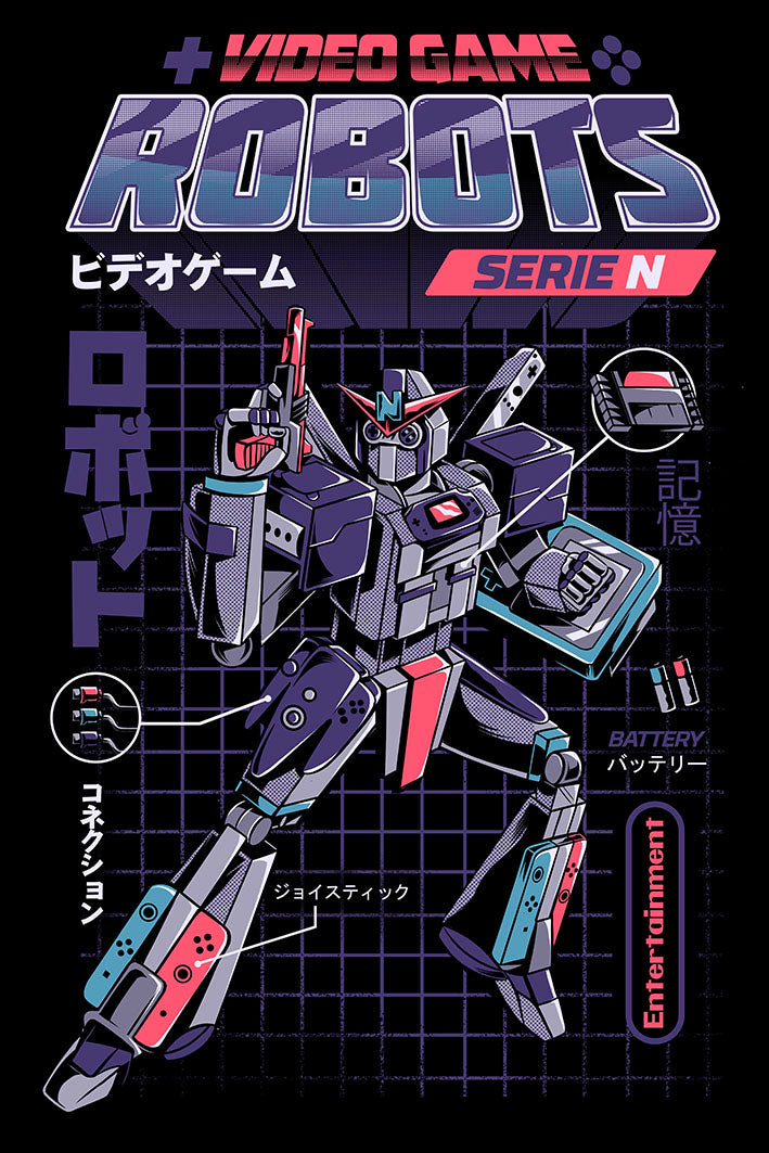 Console Robot N – Black-illustrata, print-Print-30 x 40 cm-BLUE SHAKER