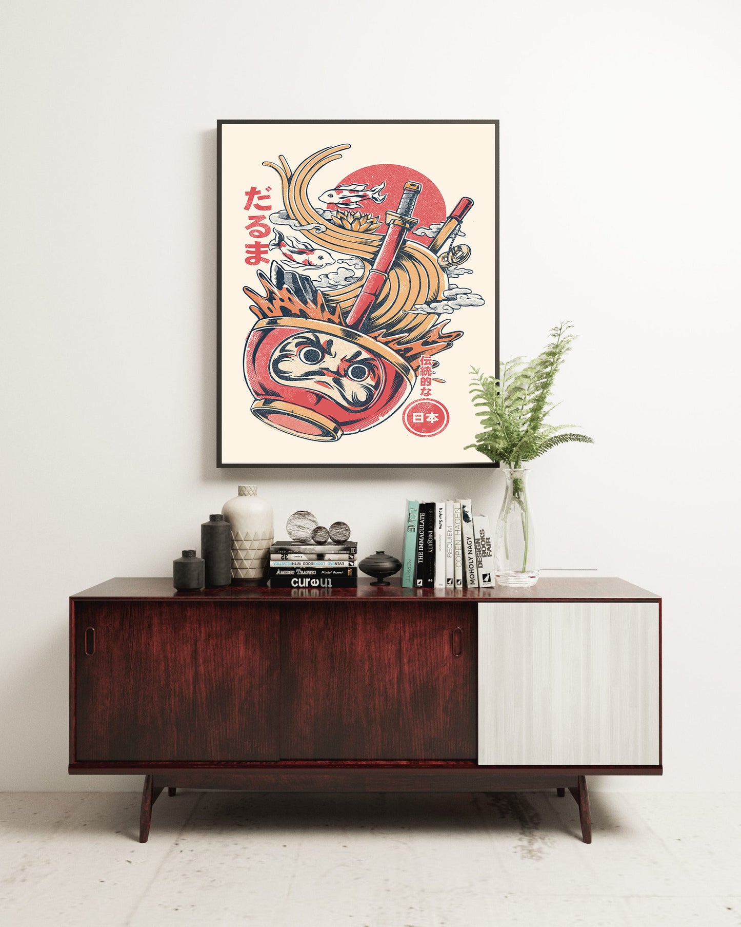 Daruma’s Ramen – Creme-illustrata, print-BLUE SHAKER