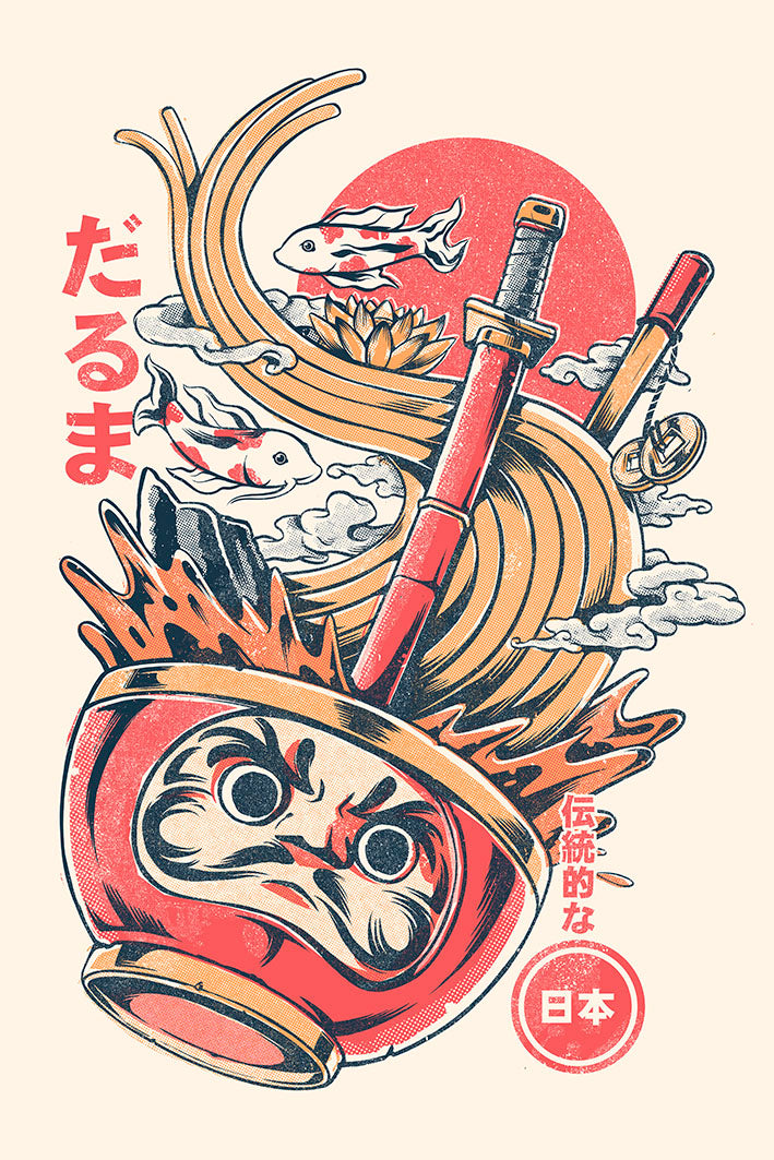 Daruma’s Ramen – Creme-illustrata, print-Print-30 x 40 cm-BLUE SHAKER