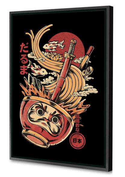 Daruma’s Ramen - Black-illustrata, print-Canvas Print with Box Frame-40 x 60 cm-BLUE SHAKER