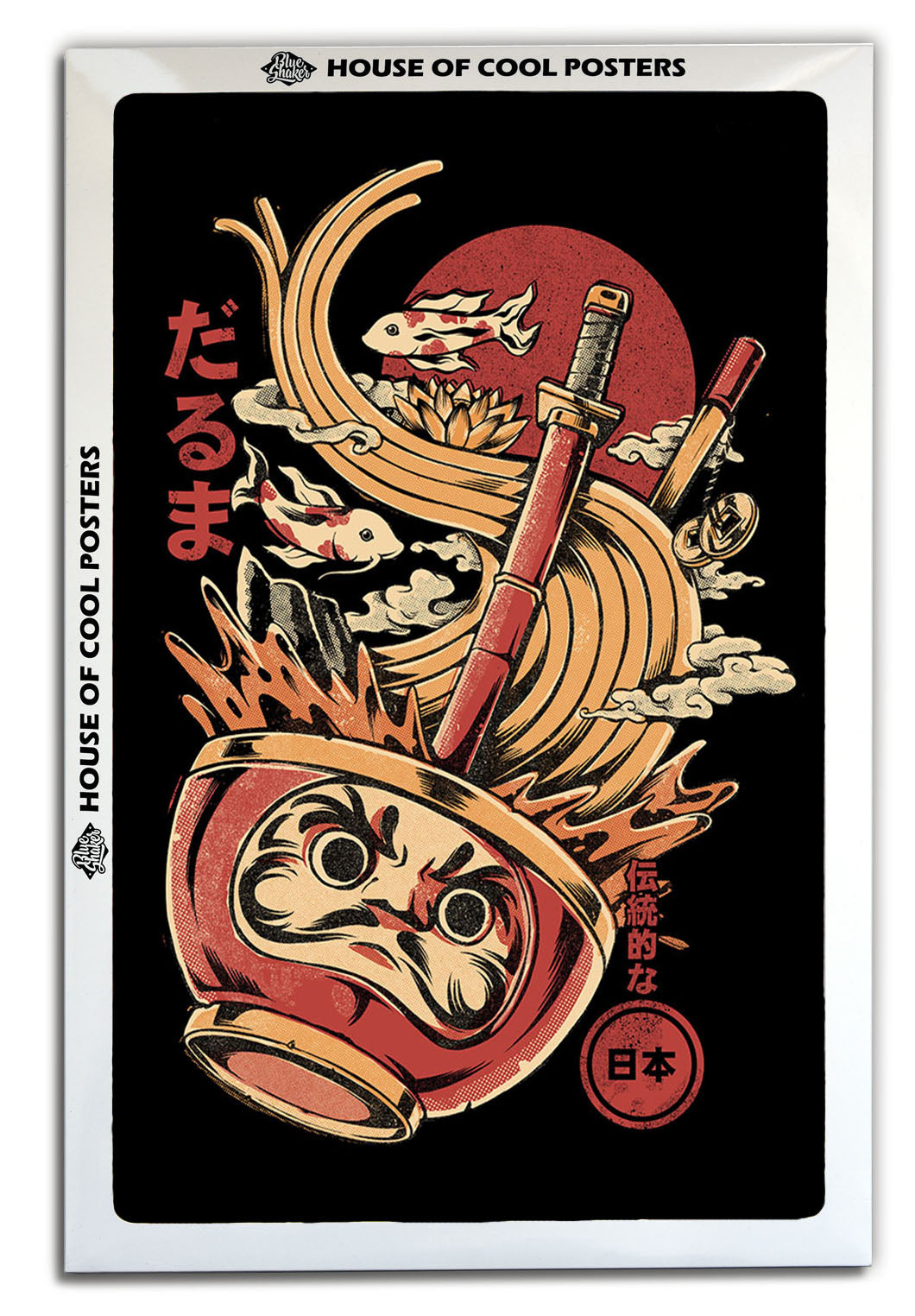 Daruma’s Ramen - Black-illustrata, print-BLUE SHAKER