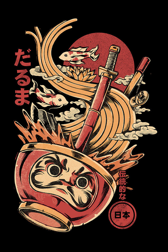 Daruma’s Ramen - Black-illustrata, print-Print-30 x 40 cm-BLUE SHAKER