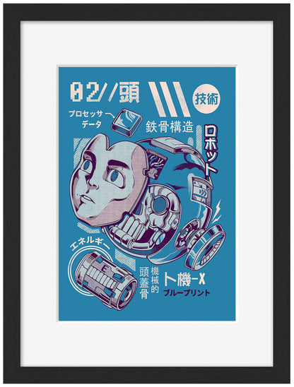 Mega’s Head Blue-illustrata, print-Framed Print-30 x 40 cm-BLUE SHAKER