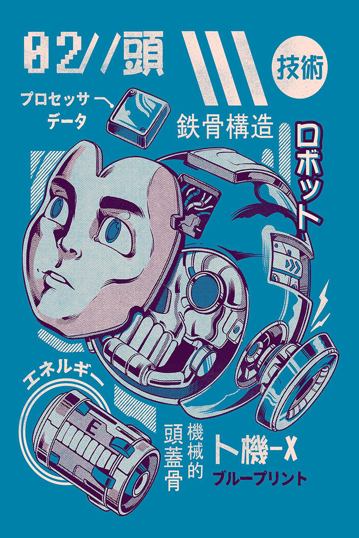 Mega’s Head Blue-illustrata, print-Print-30 x 40 cm-BLUE SHAKER