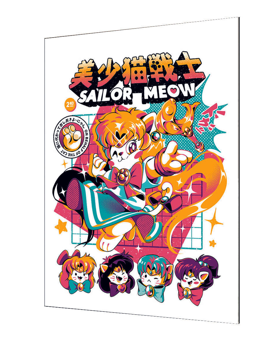 Sailor Meow II – White-illustrata, print-Alu Dibond 3mm-40 x 60 cm-BLUE SHAKER