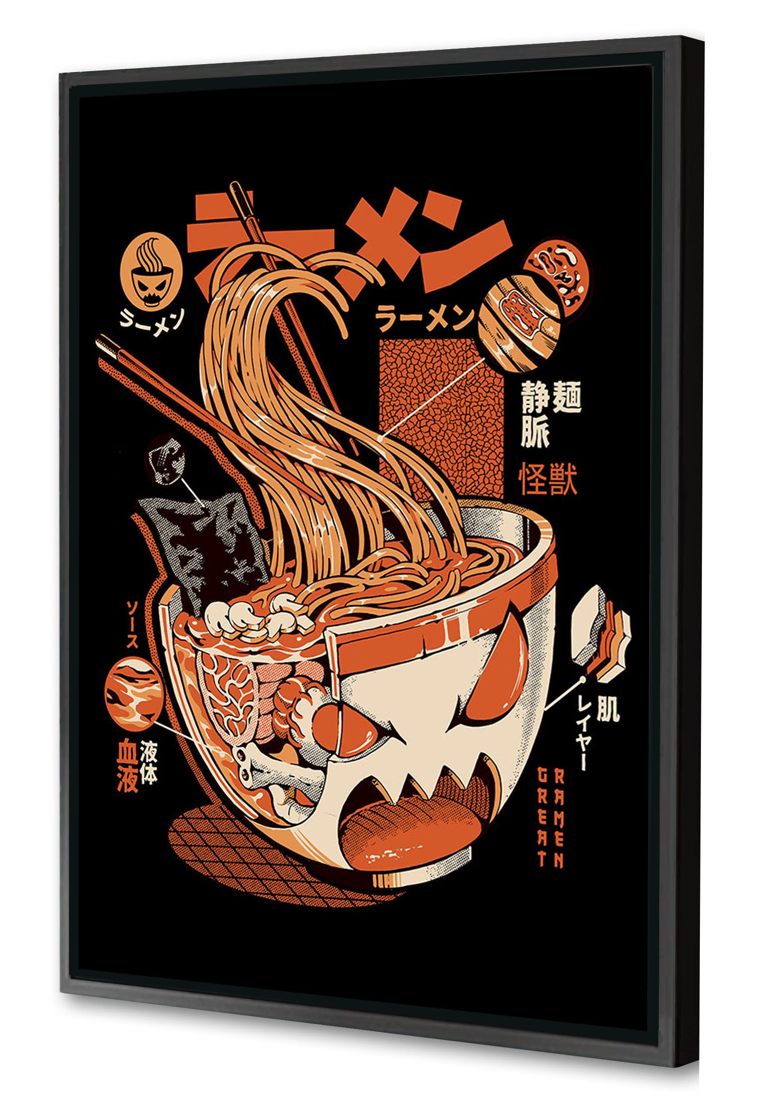 X-Ray Great Ramen - Black-illustrata, print-Canvas Print with Box Frame-40 x 60 cm-BLUE SHAKER