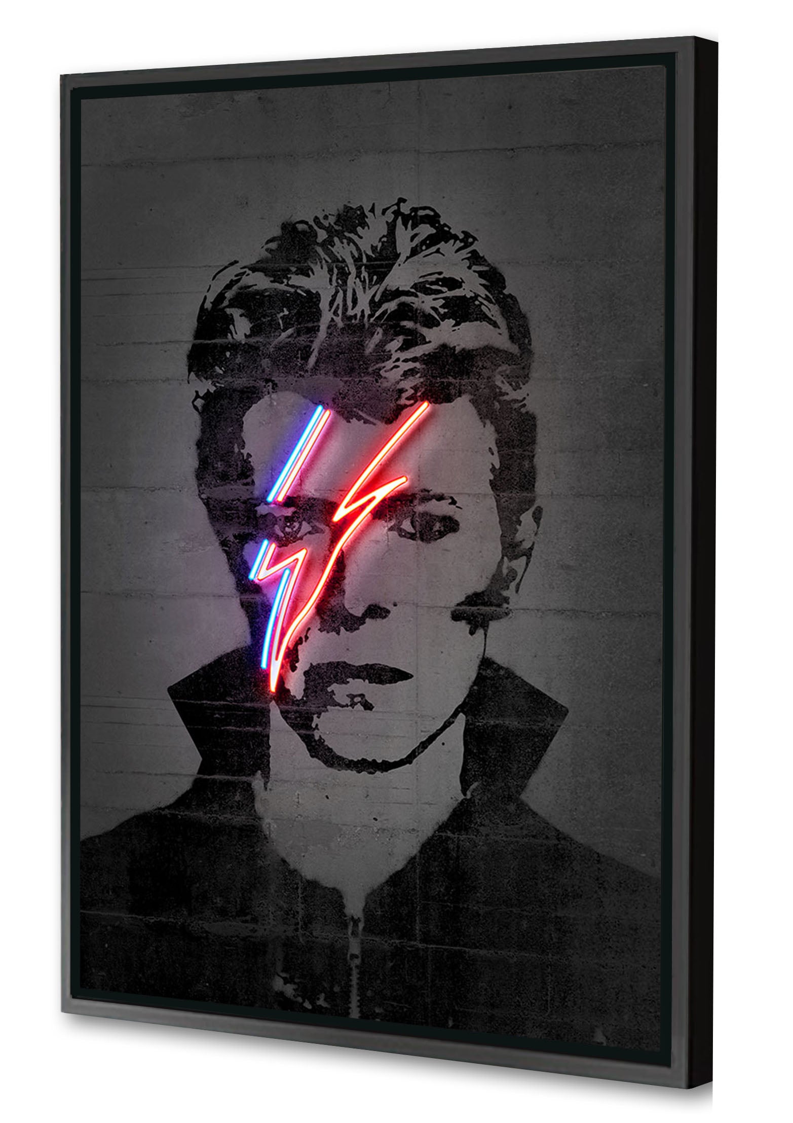 David Bowie Neon-neon-art, print-Canvas Print with Box Frame-40 x 60 cm-BLUE SHAKER