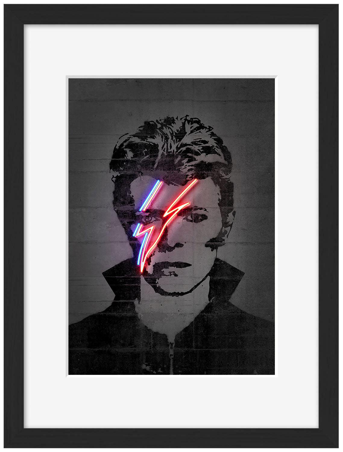 David Bowie Neon-neon-art, print-Framed Print-30 x 40 cm-BLUE SHAKER