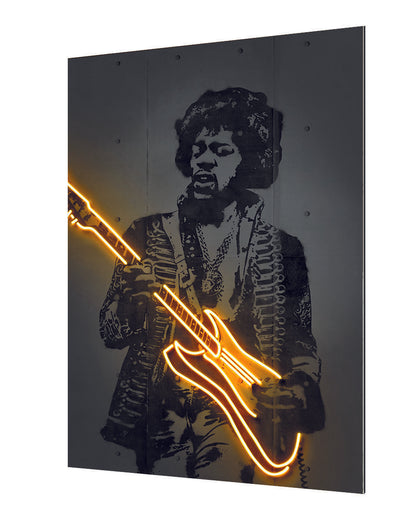 Jimi Hendrix Neon-neon-art, print-Alu Dibond 3mm-40 x 60 cm-BLUE SHAKER