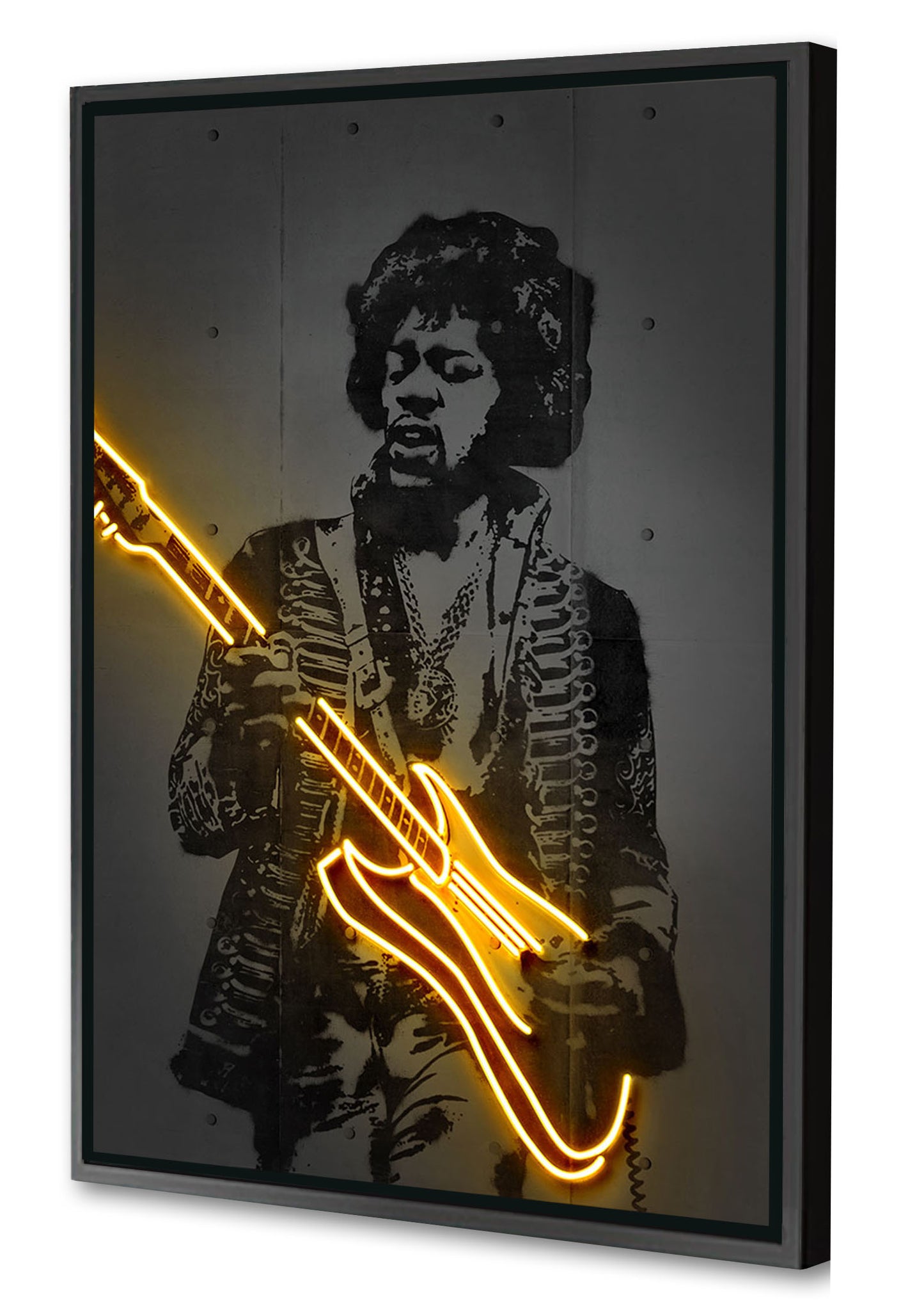 Jimi Hendrix Neon-neon-art, print-Canvas Print with Box Frame-40 x 60 cm-BLUE SHAKER