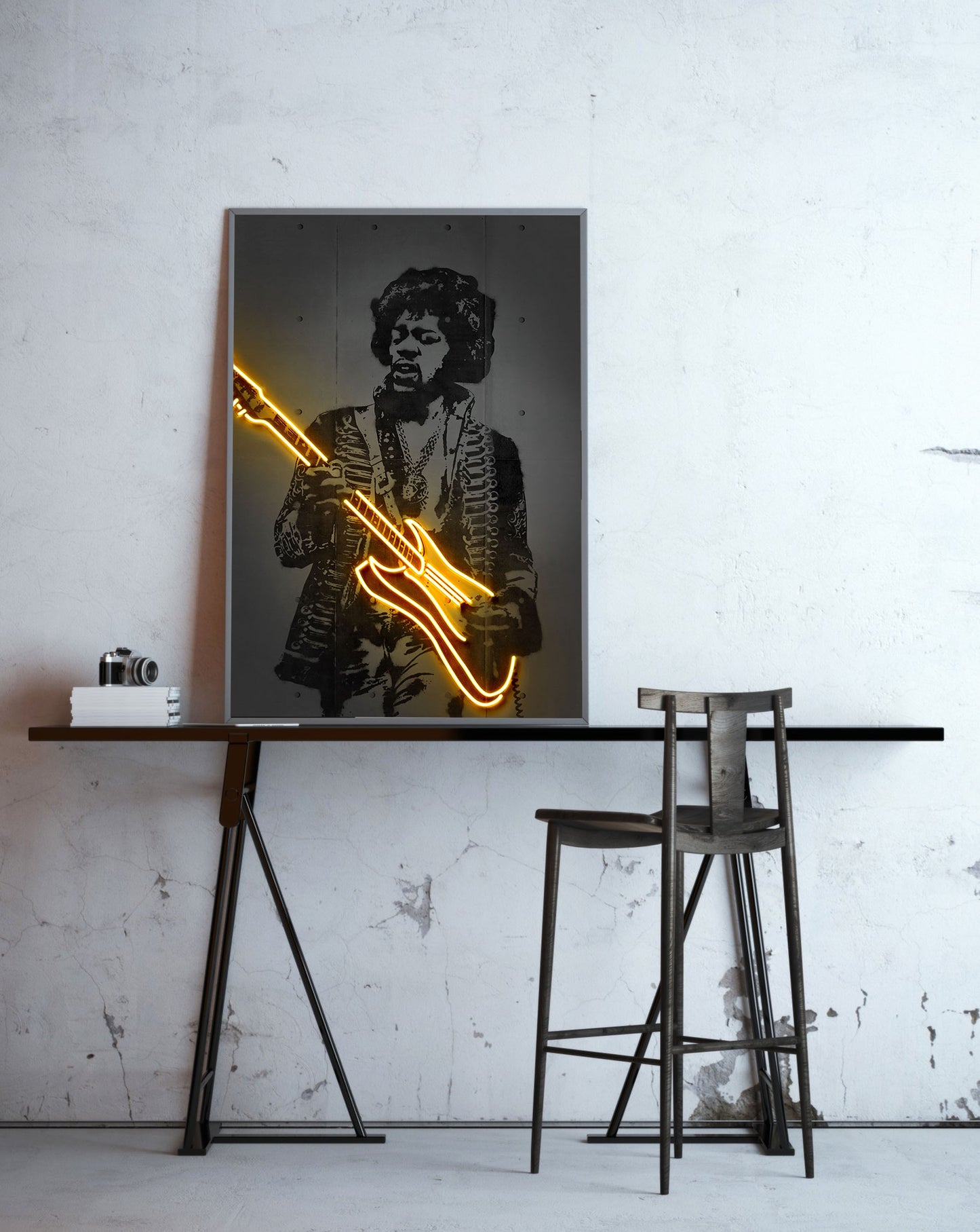 Jimi Hendrix Neon-neon-art, print-BLUE SHAKER