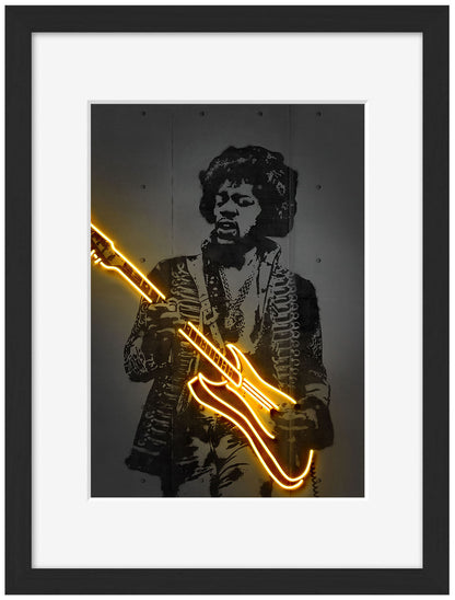 Jimi Hendrix Neon-neon-art, print-Framed Print-30 x 40 cm-BLUE SHAKER
