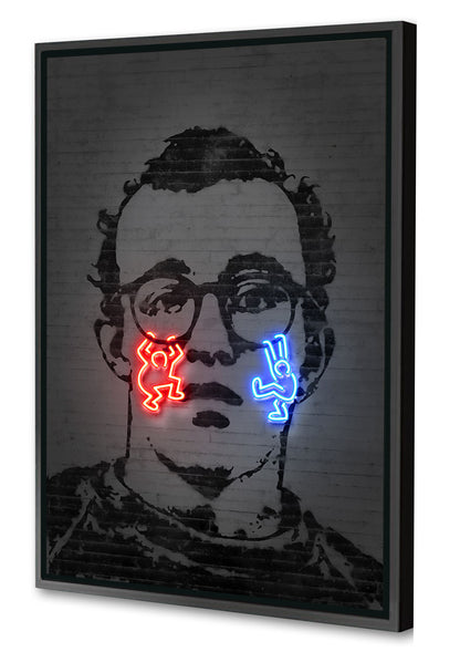 Keith Haring Neon-neon-art, print-Canvas Print with Box Frame-40 x 60 cm-BLUE SHAKER