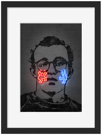 Keith Haring Neon-neon-art, print-Framed Print-30 x 40 cm-BLUE SHAKER