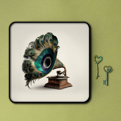 Plateau métal - Artem - Peacock Gramaphone - 15 x 15 cm