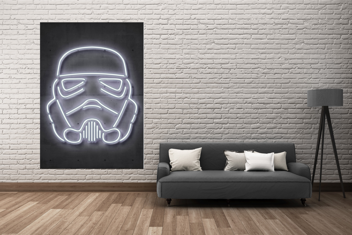 Stormtrooper-alt, neon-art, print-BLUE SHAKER