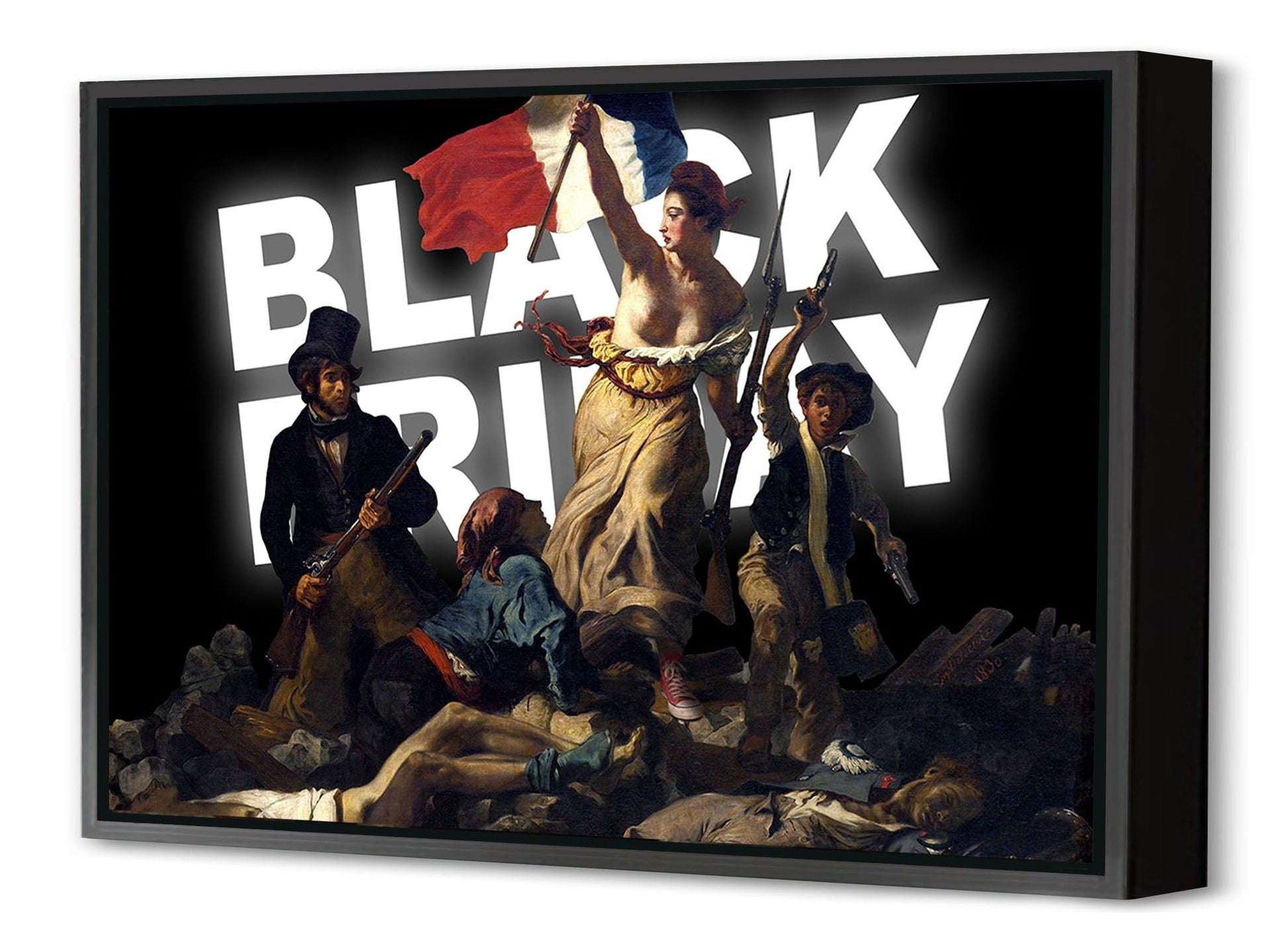 Black Revolution-delacroix, print-Canvas Print with Box Frame-40 x 60 cm-BLUE SHAKER