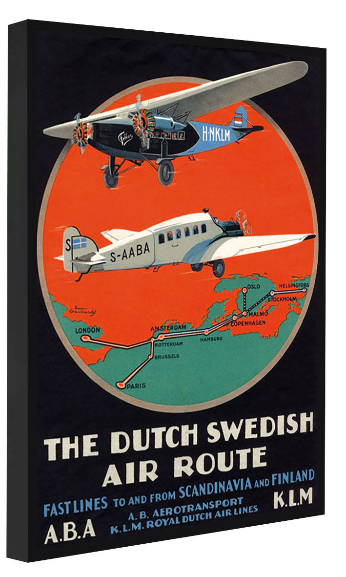 Dutch Swedish Air Route-airlines, print-Canvas Print - 20 mm Frame-40 x 60 cm-BLUE SHAKER