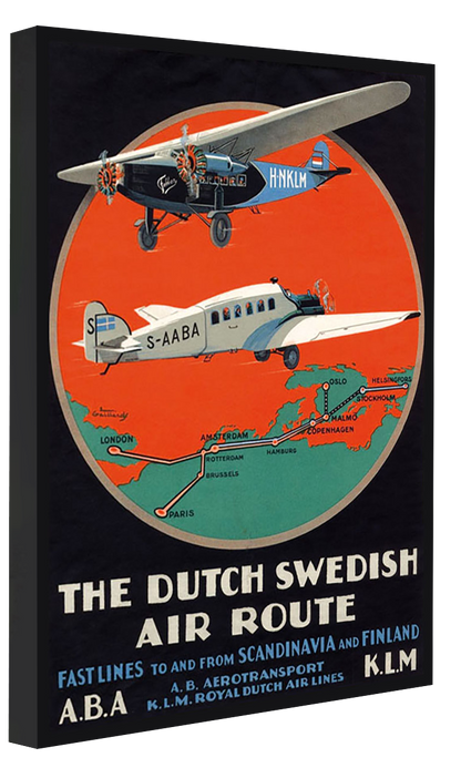 Dutch Swedish Air Route-airlines, print-Canvas Print - 20 mm Frame-40 x 60 cm-BLUE SHAKER
