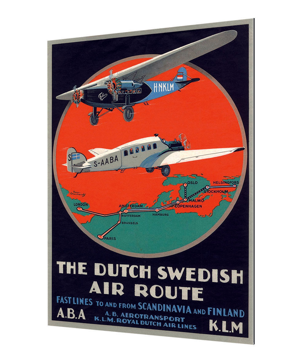 Dutch Swedish Air Route-airlines, print-Alu Dibond 3mm-40 x 60 cm-BLUE SHAKER