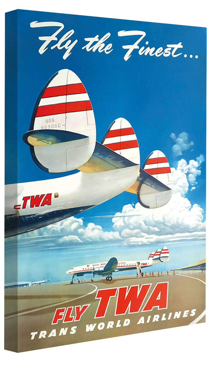 Fly TWA-airlines, print-Canvas Print - 20 mm Frame-40 x 60 cm-BLUE SHAKER