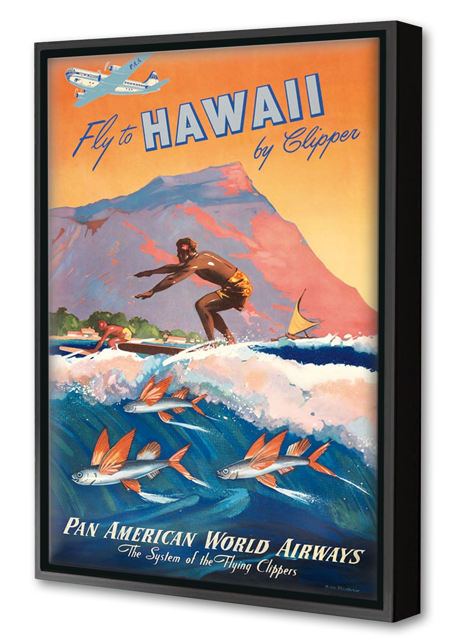 Hawai-airlines, print-Canvas Print with Box Frame-40 x 60 cm-BLUE SHAKER