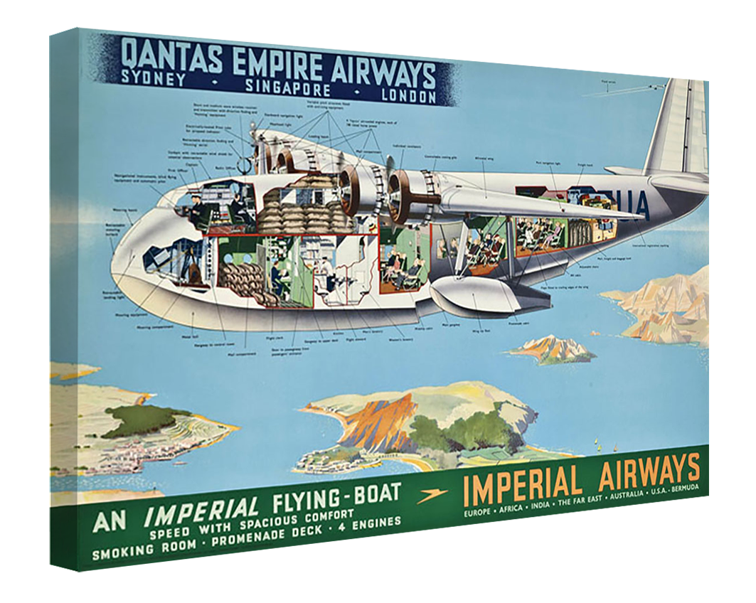 Imperial Airways Flying Boat-airlines, print-Canvas Print - 20 mm Frame-50 x 75 cm-BLUE SHAKER