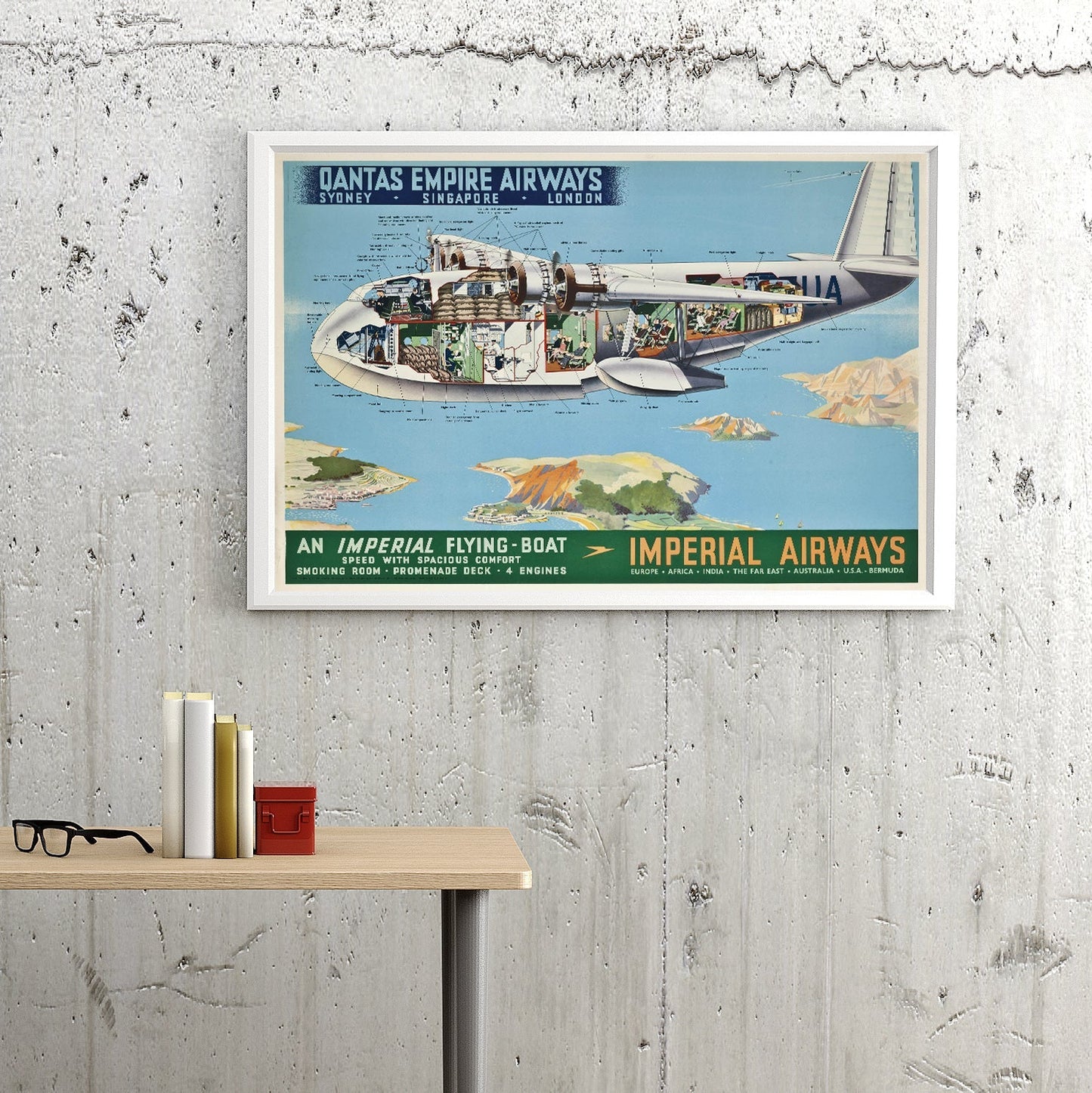 Imperial Airways Flying Boat-airlines, print-BLUE SHAKER
