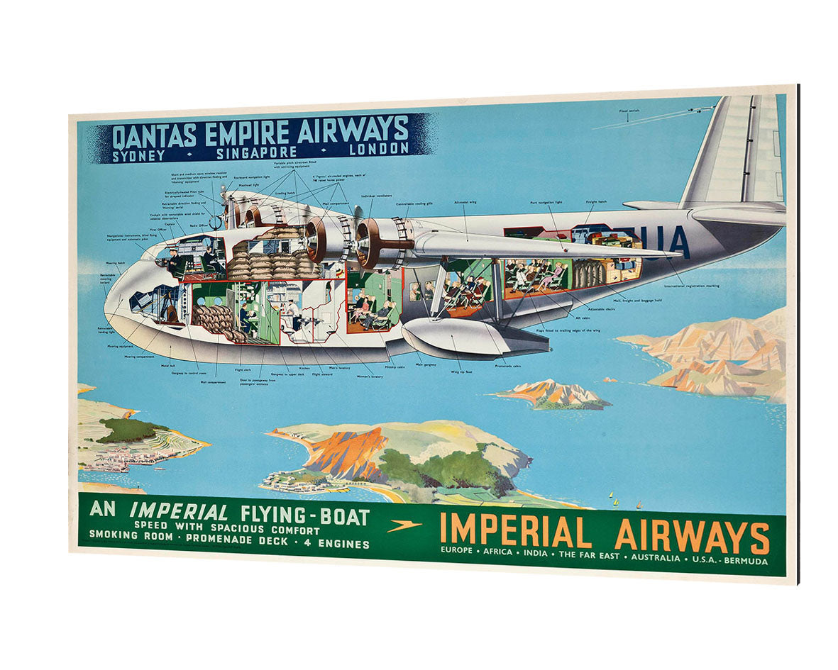 Imperial Airways Flying Boat-airlines, print-Alu Dibond 3mm-40 x 60 cm-BLUE SHAKER