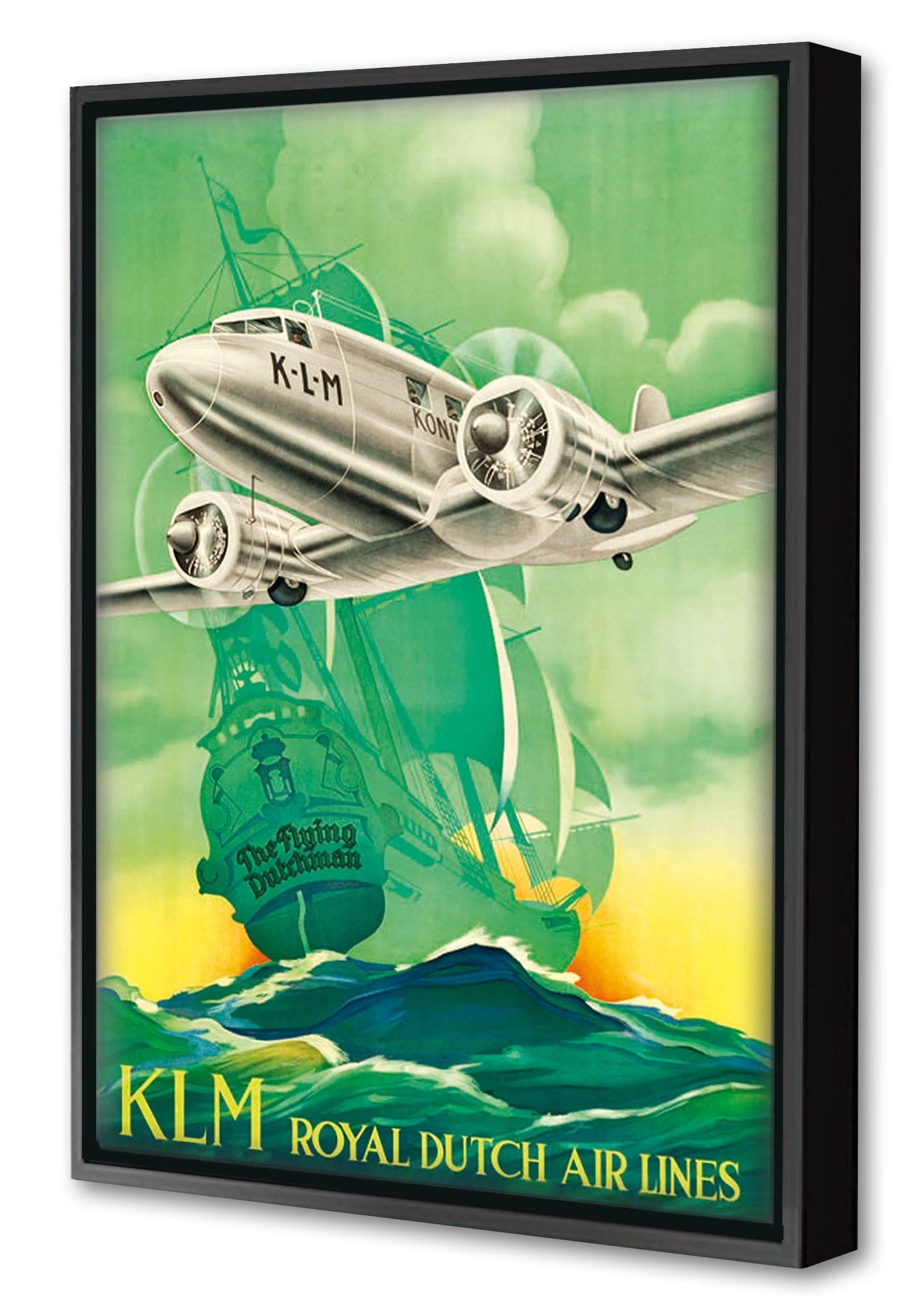 KLM Royal Dutch Air Lines-airlines, print-Canvas Print with Box Frame-40 x 60 cm-BLUE SHAKER