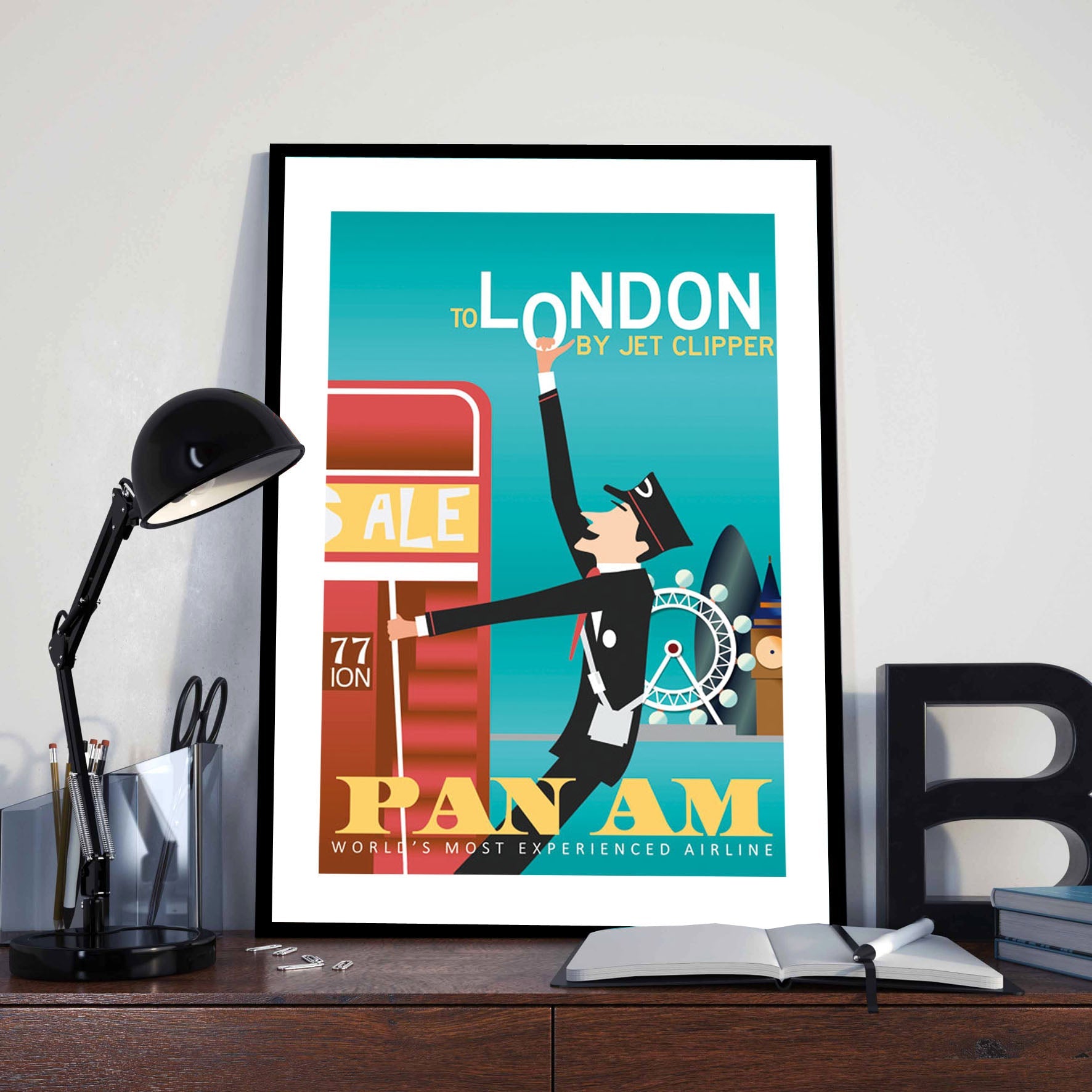 London PAN AM-airlines, print-BLUE SHAKER