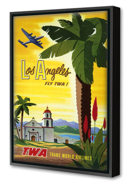 Los Angeles TWA-airlines, print-Canvas Print with Box Frame-40 x 60 cm-BLUE SHAKER