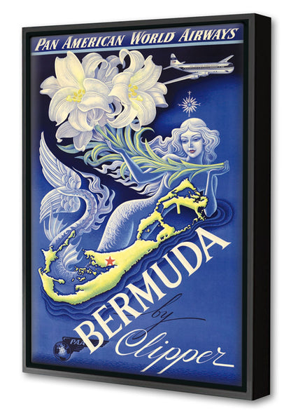 Pan Am Bermuda-airlines, print-Canvas Print with Box Frame-40 x 60 cm-BLUE SHAKER