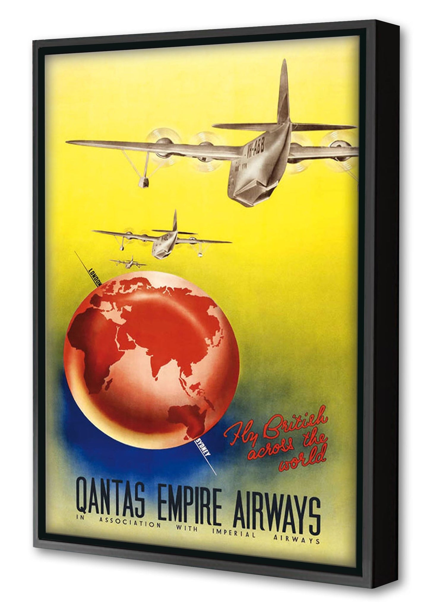 Qantas Empire Airways-airlines, print-Canvas Print with Box Frame-40 x 60 cm-BLUE SHAKER