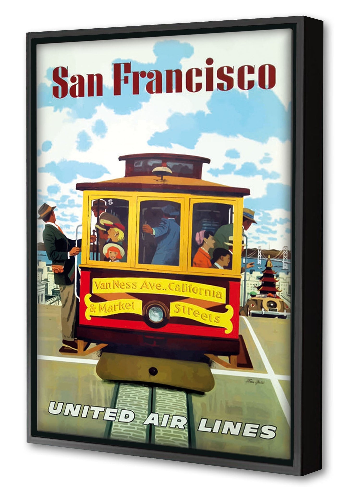 San Francisco United Airlines (Tramway)-airlines, print-Canvas Print with Box Frame-40 x 60 cm-BLUE SHAKER