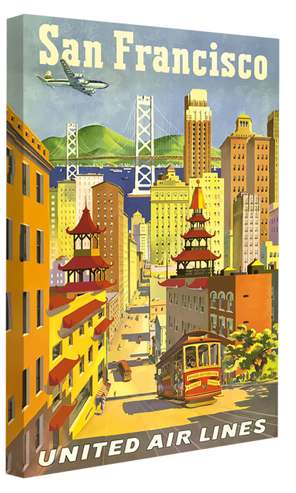 San Francisco United Airlines-airlines, print-Canvas Print - 20 mm Frame-40 x 60 cm-BLUE SHAKER