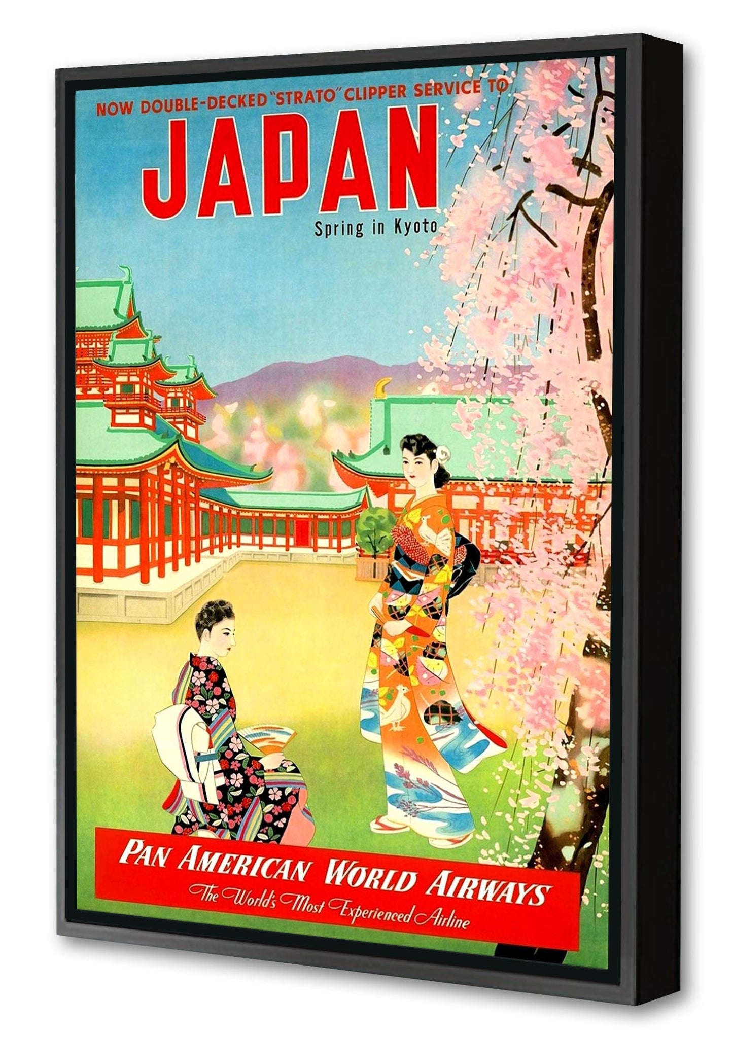 Spring In Kyoto – Pan Am-airlines, print-Canvas Print with Box Frame-40 x 60 cm-BLUE SHAKER