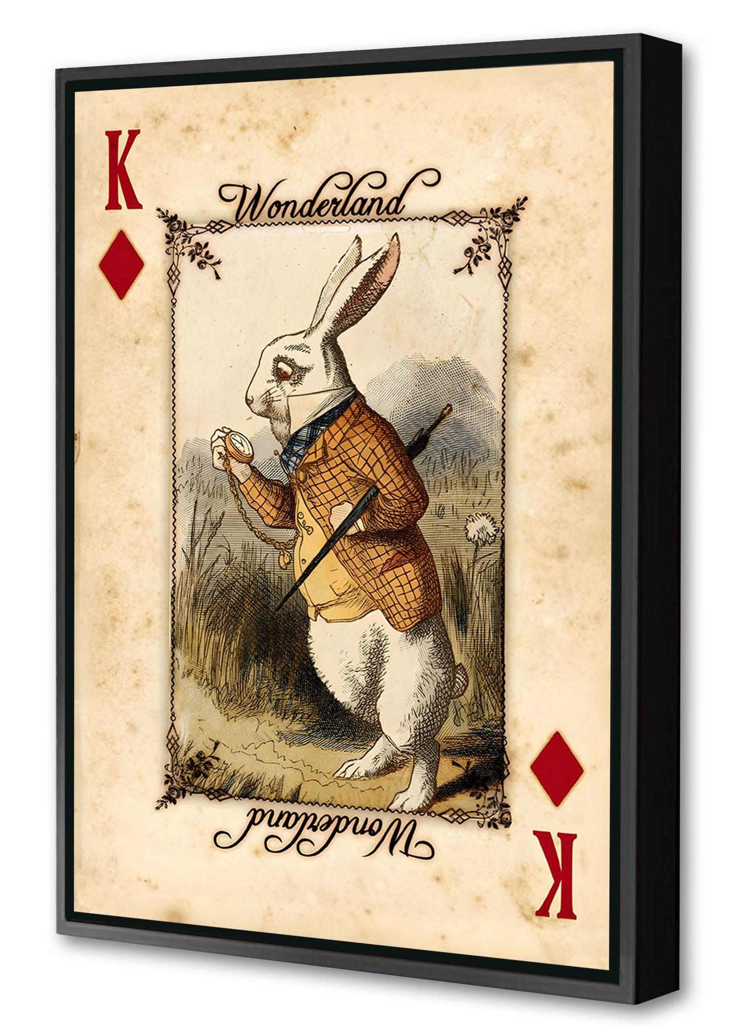 Rabbit Playing Cards-alice, print-Canvas Print with Box Frame-40 x 60 cm-BLUE SHAKER