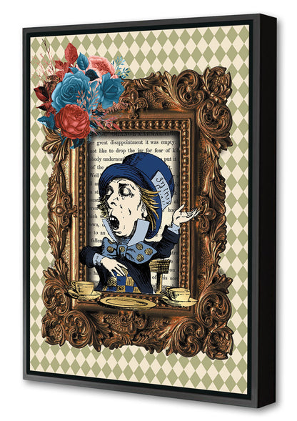 The Hatter Framed-alice, print-Canvas Print with Box Frame-40 x 60 cm-BLUE SHAKER