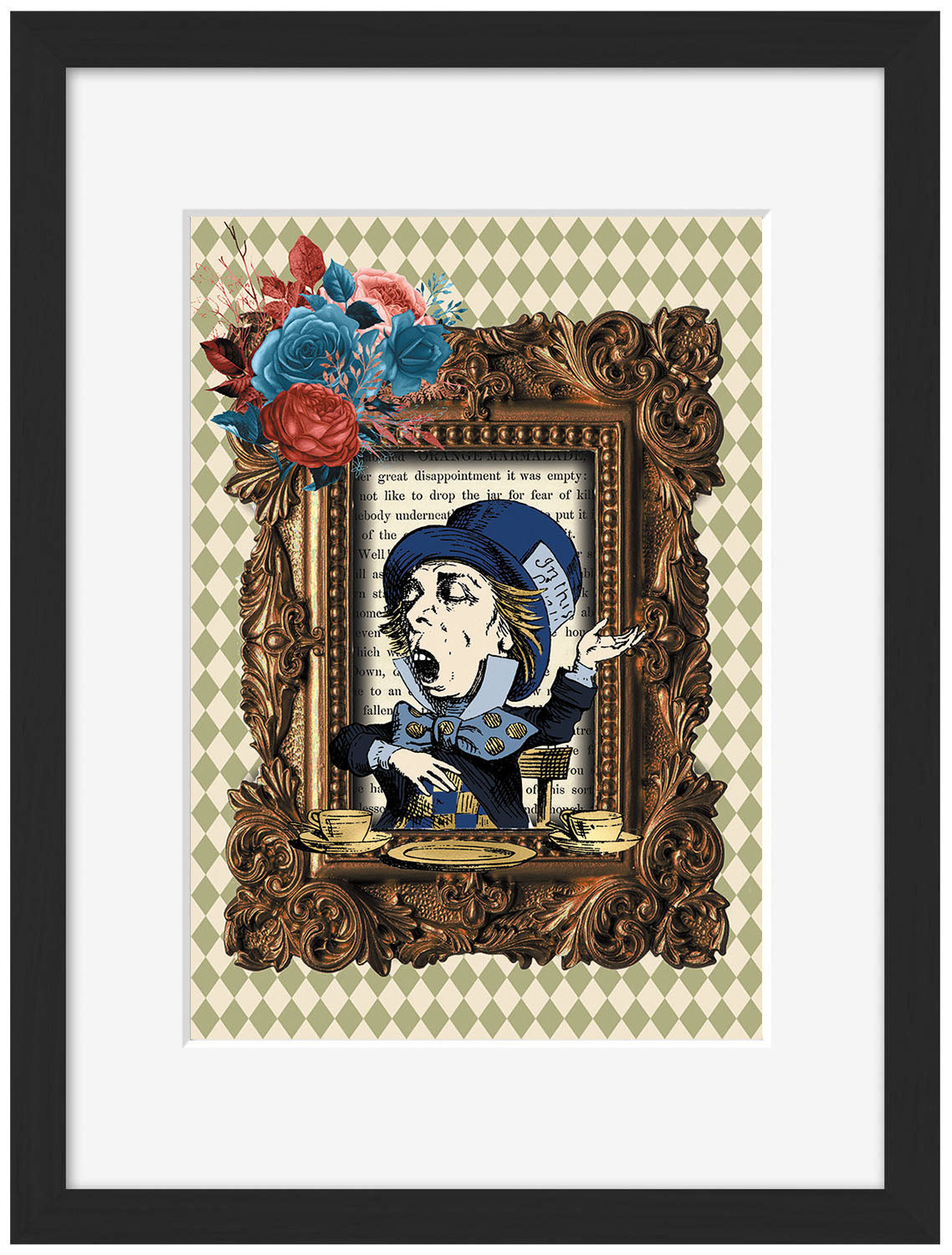 The Hatter Framed-alice, print-Framed Print-30 x 40 cm-BLUE SHAKER