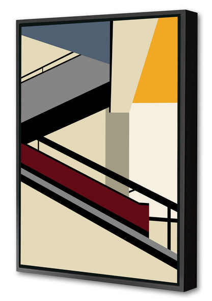 Abstract Stairs-bauhaus, print-Canvas Print with Box Frame-40 x 60 cm-BLUE SHAKER