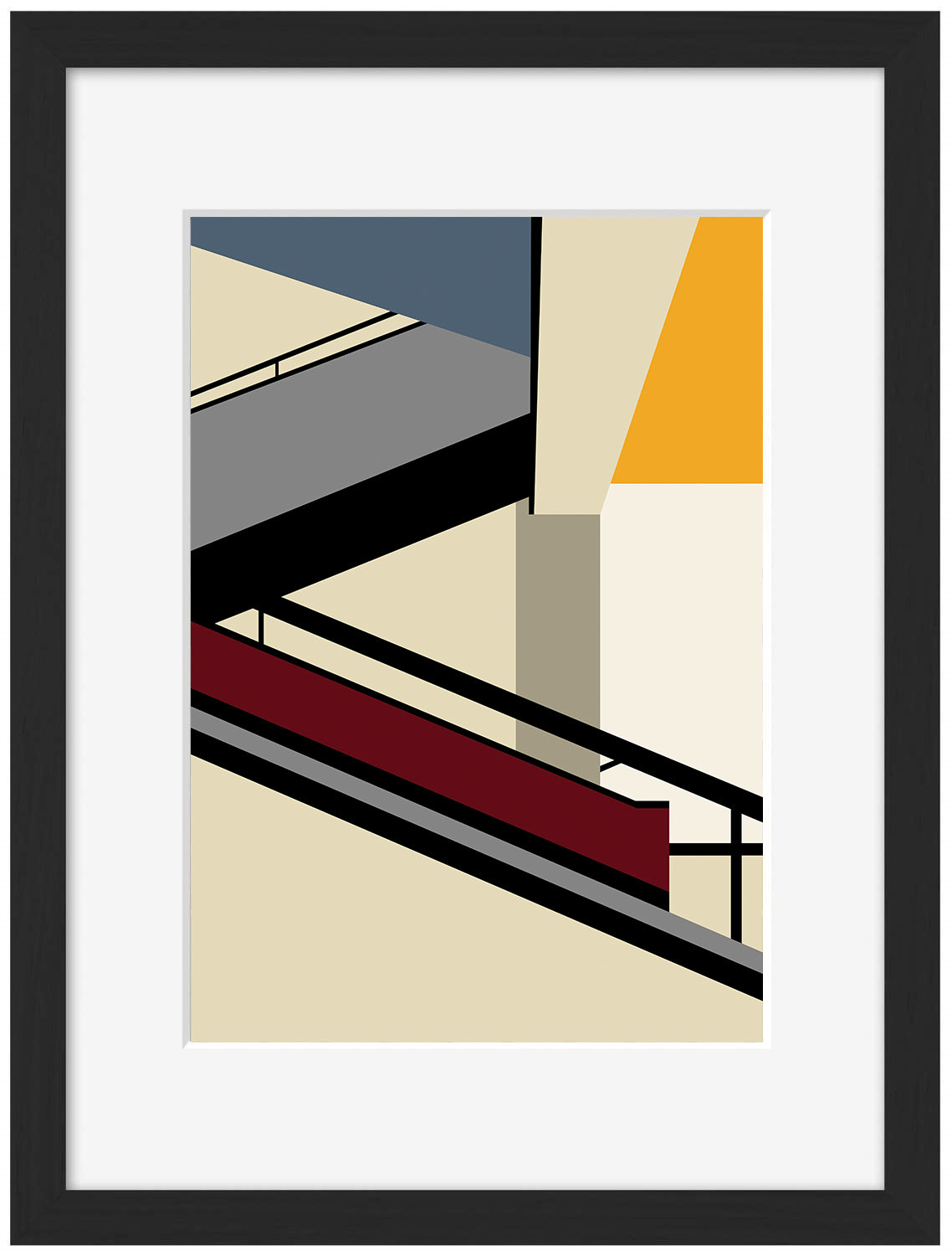 Abstract Stairs-bauhaus, print-Framed Print-30 x 40 cm-BLUE SHAKER