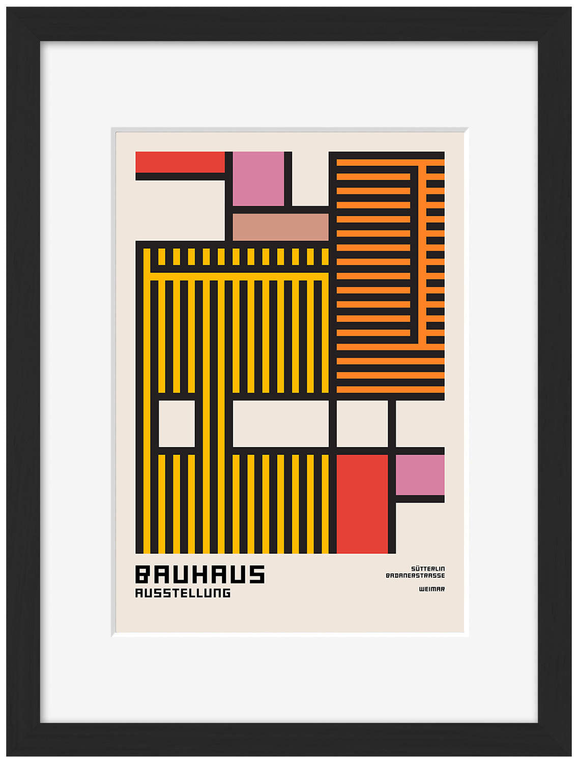 Bauhaus Stripes-bauhaus, print-Framed Print-30 x 40 cm-BLUE SHAKER